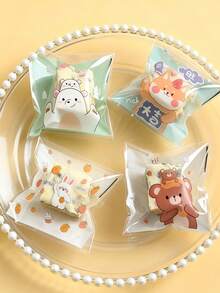 500个装 4合1卡通熊兔图案自粘糖果袋，磨砂波点自封饼干袋，烘焙零食包装袋，适用于圣诞节、万圣节、感恩节、新年等节日礼品 - 查看 8