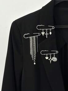 3pcs/Set Bohemian Geometric Shiny Star, Heart, Cross Pendant Necklace With Tassel Brooch, Fashion Elegant Holiday Party Daily Casual Street Snap Wedding Banquet Unisex Charm Jewelry Brooch Gift - Brooch - View 7