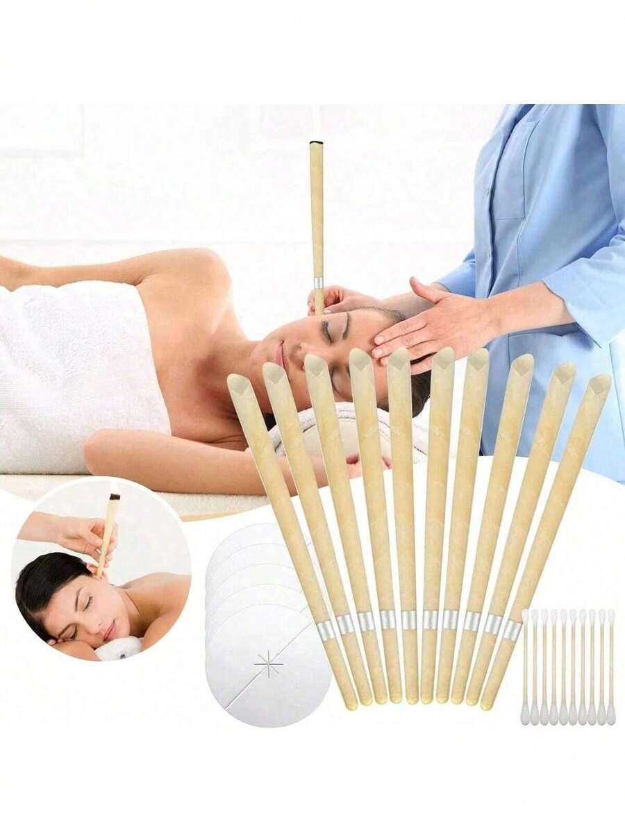 25件套耳垢清洁套装，包含耳烛、带耳塞的耳漏斗和清洁棉签，耳部护理清洁套装 - 彩色 - 查看 1