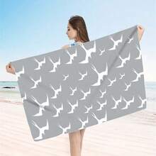 Iwa Bird Printed Beach Towel, Quick-Drying, Sand-Proof, Lightweight Super Soft Fiber, Knitted Fabric, Modern Style, Ultra-Fine Weaving, 100% Polyester, Suitable For Travel, Pool, Camping - A - View 3