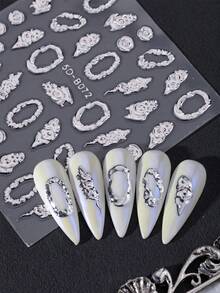 2 miếng dán móng tay họa tiết hình học lấp lánh vàng bạc 5D, decal móng tay kim loại tự dính, phụ kiện trang trí móng tay cho salon, đồ dùng DIY. - Nhiều màu - Xem 4