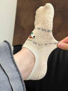 3/6 Pairs Random Fairisle Bow Boat Socks, Summer Bestseller Shallow Mouth Invisible Non-Slip Women Short Socks - Multicolor - View 2