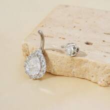 Trending European And American Copper Zirconia Crystal Water Drop Navel Ring, Stainless Steel Piercing Jewelry - Multicolor - View 2