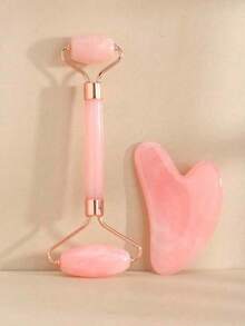 1/2件套面部美容刮痧按摩工具套装，非水晶ABS树脂材质粉色滚轮按摩身体刮痧工具套装，身体疏通面部美容工具，适合女性、学生、母亲、姐妹，节日礼物 - 粉色 - 查看 4