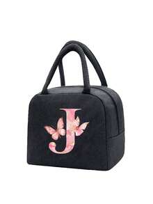 Pink Butterfly & Letter Pattern Insulated Lunch Bag, Thermal Lunch Box, Suitable For Students, Office, Camping, Picnic, School, University, Lightweight Portable Canvas Lunch Storage Bag - Multicolor - View 24