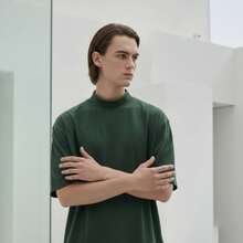Men's Oversized Streetwear T-Shirt, High Neck, Minimalist, Sophisticated, Perfect Fit - Green - View 3
