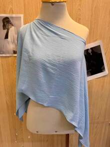 Women's Cropped Cape Blouse, Boho Chic Style, Multi-Way, Summer 2025 - 淺藍色 - 查看 2