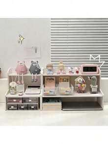 1pc Vintage Wooden Desktop Storage Rack/Display Shelf - Dual-Layer Storage Rack, Multifunctional Foldable Design, Suitable For Home Decor, Multi-Layer Desktop Storage, Office Flower Rack, Home Storage & Display Of Bracelets,Wooden Flower Stand, Earrings, Office Accessories, Plant & Spice Display - Wooden Surface, Trapezoid Design, Space-Saving, Easy Assembly - 查看 6