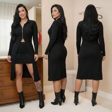 CONJUNTO FEMININO BLUSA MULLET FASHION E MINI SAIA - Preto - Visão 3