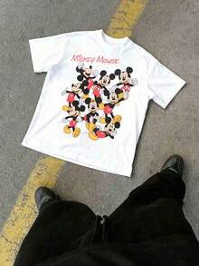 Disney-Mickey Mouse "Multi Expression Mickey Full Print T-Shirt With Slimming Half Sleeves, Playful And Eye-Catching Item On The Street - 白色 - 查看 3