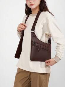 Functional PU Leather Tactical Chest Bag, Men's Multi-Pocket Utility Vest-Style Messenger Bag, Street Hip Hop Motorcycle Riding Phone Pouch, Tool Bag, Unisex Casual Concealed Carry Equipment Mini Bag - A - View 8