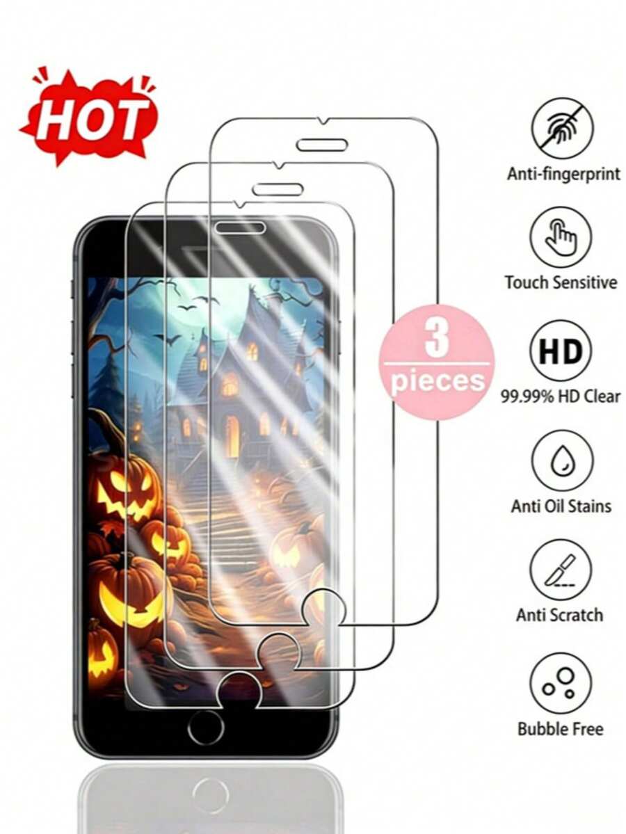 Tempered Glass Screen Protector 3pcs Compatible With Apple Products Scratch-Resistant Fingerprint-Resistant Waterproof Dustproof High-Definition Tempered Glass Screen Protector Compatible With IPhone 7/8/X/XS/XR/11/12/13/14/15/16/16 Plus/16 Pro/16 Pro Max/16e/17/17 Air/17 Pro/17 Pro Max/17/17 Air/17 Pro/17 Pro Max Spring Birthday Gift - Clear - View 1