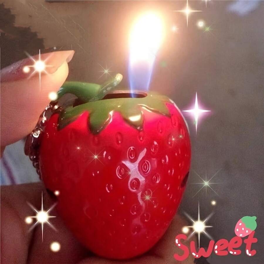NewCute Strawberry Windproof Refillable Butane Lighter Creative Fruit Design, Ideal Holiday Gift For Men And Women Butane Not Included - Đỏ - Xem 1