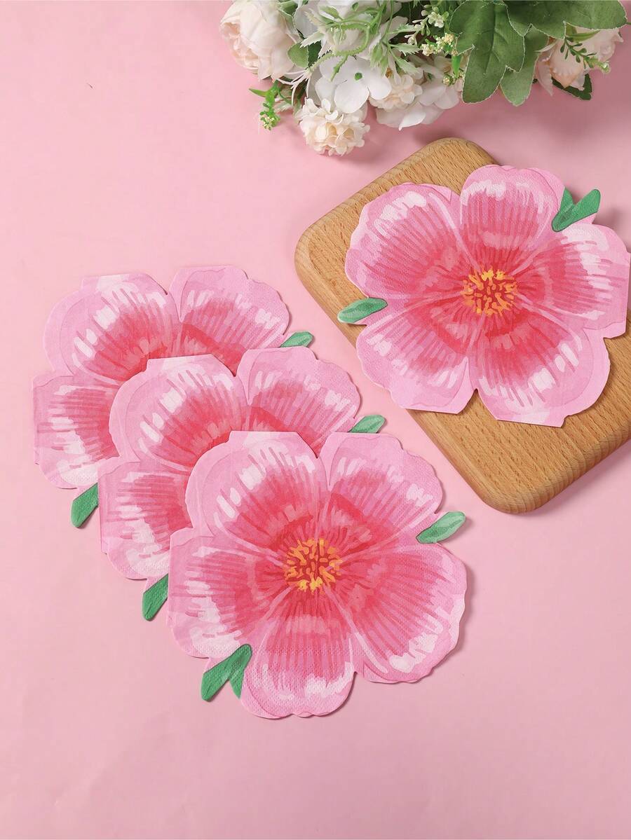 20张粉色花朵图案纸巾，春季樱花造型餐巾纸，春季主题一次性餐巾纸，适用于生日、婚礼、新娘送礼会装饰、家居、餐桌装饰、一次性餐具、春季派对用品 - 粉色 - 查看 1