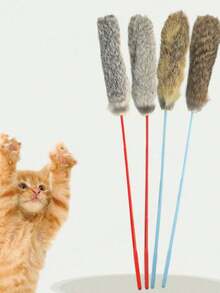 Cat Toys Teaser Wand With Rabbit Fur, Feather Stick, Balls, Scratching Pole, Interactive Toys For Cats - Multicolor - View 1