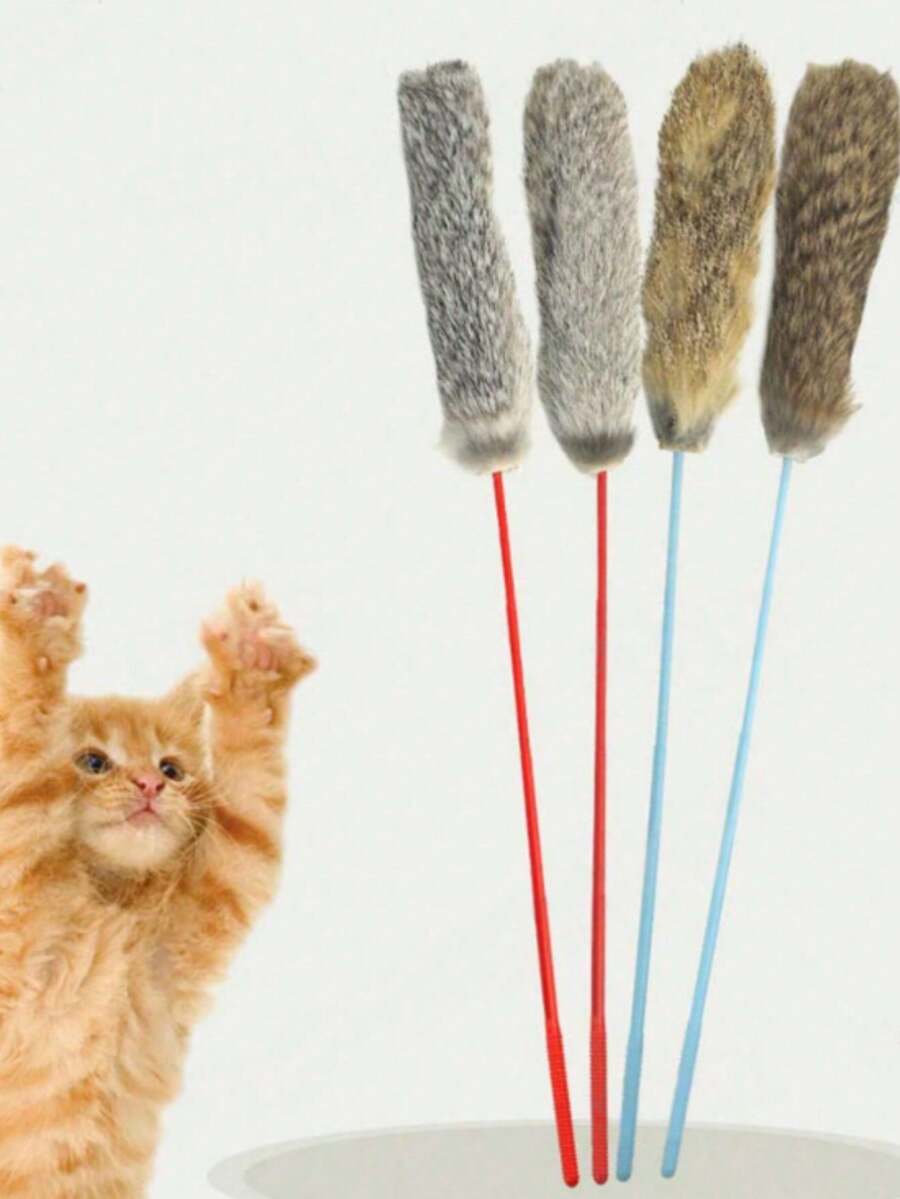 Cat Toys Teaser Wand With Rabbit Fur, Feather Stick, Balls, Scratching Pole, Interactive Toys For Cats - Multicolor - View 1