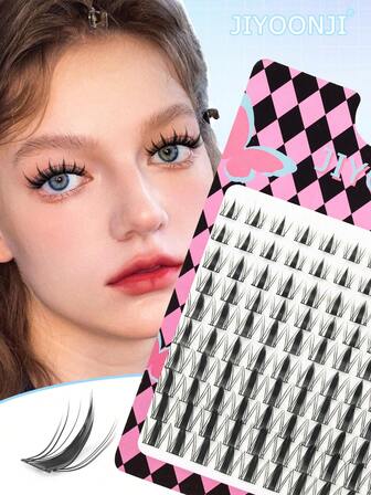 100pcs C-Curl Flared False Eyelashes, Anime Style, Natural & Lengthening, Cartoon Design, Cluster Lashes, Individual DIY Lashes, Lash Clusters