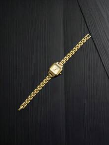 1件女士奢华金合金金属链手链复古方形表盘几何图案时尚复古经典风格精准石英模拟显示腕表女士手表石英表时计适合开斋节庆祝活动、婚礼宴会和日常佩戴，是送给妻子、女友或母亲的完美节日礼物和周年纪念礼物。 - 金色 - 查看 6