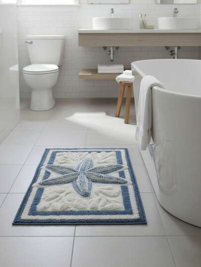 1 件装 3D 海星图案防滑垫，采用柔软羊毛制成，触感柔软时尚，适用于玄关、浴室、厨房等场所。