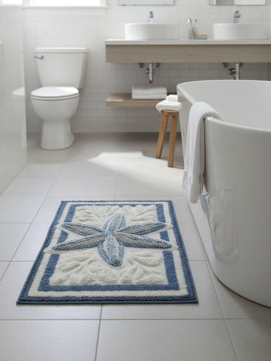 1 tấm thảm chống trượt hình sao biển 3D, làm từ len mềm mại, êm ái và thời trang, thích hợp cho lối vào, phòng tắm, nhà bếp. - A - Xem 1