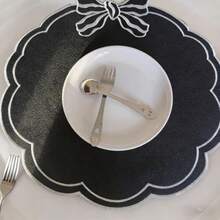 Bow Embroidered Placemats Linen Heat-Resistant Placemats For Home Restaurant Party And More - Black - View 3