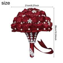 1件手工串珠新娘婚礼捧花，闪亮银色水晶缎带玫瑰，酒红色、海军蓝、浅紫色布艺永生花，人造布艺玫瑰捧花 W224 - 新娘手捧花 - 查看 5