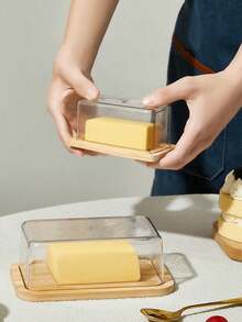 1pc Bamboo Butter Dish With Lid, Butter Box, Cake Box, Kitchen Storage Container For Butter, Small Cakes, Fruits, Bread, Cheese - View 12
