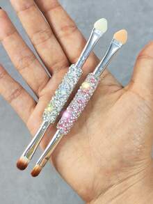 1pc Multi-Functional Makeup Brush, High-Gloss Rhinestone Highlighter & Concealer Brush, Eyebrow Brush, Dual-Ended Eye Shadow Brush, Suitable For Liquid & Powder, Creative Makeup Gift - Multicolor - View 2