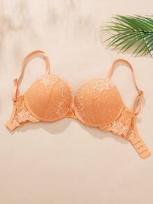 Wingslove Sujetador inalámbrico con relleno, estilo romántico con flores y encaje para mujer. Ajustable, diseño de elevación, detalles de encaje sexy, soporte suave - Naranja - Ver 6