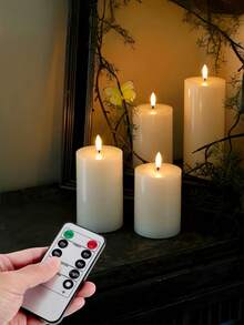 3件組可充電LED暖光蠟燭燈，電池供電附遙控器與定時功能，塑膠柱狀設計，適合居家裝飾、節日派對佈置、辦公室、送禮 - 白色 - 查看 4