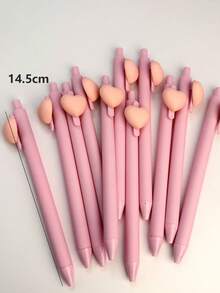 6支粉色硅胶心形按压式圆珠笔，卡通设计文具笔 - 愛心 - 查看 7