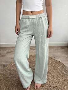 Sunny Girly Summer Women's Y2K Cotton Green Straight-Leg Pants, Suitable For Loungewear, Casual Daily, Street Style, Commuting, Beach And Vacation. - Green - View 3