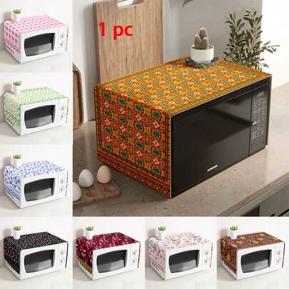 1件装花卉图案微波炉防尘罩，现代涤纶印花，33*92厘米，家居装饰电器罩，可水洗