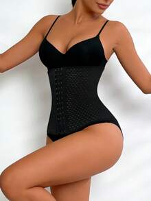Waist Trainer Shapewear Tummy Control Body Shaper Breathable Waist Cincher With 3 Rows Of Hooks - Black - View 3
