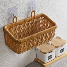 2 Pack Wall Hanging Woven Basket - Egg Ginger Garlic Ns Storage Box Solution Storage Basket, Large Capacity Plastic Imitation Vine Fruit Basket Kitchen Onion Weaving, For Kitchen Vegetables And Spices, Rustic Kitchen Organiser - 查看 4