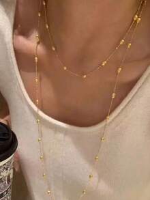 1 pieza Collar de 100cm de largo con diseño de bola redonda chapado en oro de 18K de acero inoxidable, de moda y sexy, adecuado para uso diario, fiestas, baile - Dorado - Ver 9