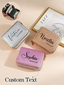 Personalized Starry Sky Double Zipper Wallet, Customized Women's Double-Layer Card Holder, Starry Glitter Purse, Ideal Gift For Bridesmaids, Wedding, Birthday, Mother, Girlfriend - Multicolor - View 1