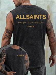Men's Printed Vintage Washed Vest, Loose Fit, Casual Street Style, An Essential Everyday Item. - màu đen - Xem 1