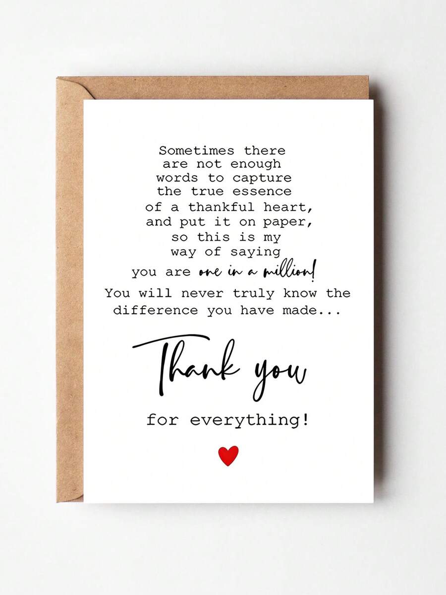 1pc Heart Design Thank You Card With Envelope, Greeting Card For Teacher, Doctor, Nurse, Parent, Perfect Appreciation Gift - Multicolor - View 1