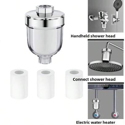 Filtro per doccia, purificatore d'acqua per bagno domestico per rimuovere cloro, metalli pesanti, ruggine, sabbia e impurità, connettore universale, senza installazione richiesta, senza riduzione di pressione, cartuccia filtrante sostituibile durevole, accessorio per soffione doccia, migliora la qualità dell'acqua del rubinetto, design anti-intasamento adatto per la maggior parte dei soffioni doccia a mano e a soffitto