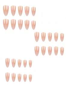 30pcs Short Almond-Shaped Nude Ombre Glossy Nail Stickers, 1pc Nail File And 1pc Nail Glue Tape Set, Instantly Upgrade Your Look - Multicolor - View 3