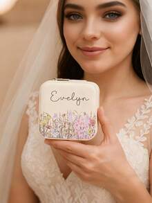 Personalized Elegant Floral Jewelry Box, Customized Beige Name Jewelry Box, Bridesmaid Jewelry Box, Travel Jewelry Case, Gift For Women, Couples, Bridesmaid, Proposal, Birthday, Jewelry - Multicolor - View 8