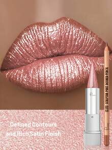 Pudaier Long Lasting Matte Lip Liner & Shimmering Metallic Lipstick Set Lip Combo- Perfect For Defining Contours & Creating Luurious Looks- Ideal Valentine's Day Gift For Women - 16+19 - View 5