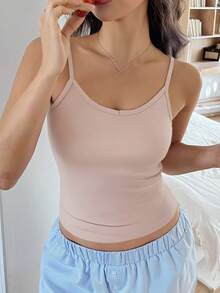 Sleeveless Ribbed Tank Top, Layering Camisole Can Be Worn Outerwear - Pink - View 1