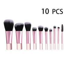 10支装旅行化妆刷套装，迷你化妆刷，便携式小号眼影刷、唇膏刷、粉底刷、修容刷、腮红刷、遮瑕刷，粉色 - 粉色 - 查看 6