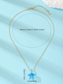 1pc Dreamy Blue Starfish Pendant Necklace, Stainless Steel Gold Chain, Vacation Date Valentine's Day Gift Accessory - Star - View 4