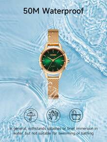 CITIZEN Đồng hồ nữ thạch anh, mặt số kim, dây đeo thép không gỉ mạ vàng hồng, đồng hồ đeo tay nữ kiểu dáng thường ngày, mặt số màu xanh lá cây 26mm. - màu xanh lá - Xem 7