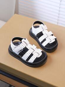 Kids Rhinestone Open Toe Sandals, Girls Hook And Loop Closure Easy On/Off, Non-Slip Soft Bottom, Kindergarten Outdoor Casual Sandals - White - View 4