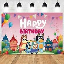 1 tấm vải phông nền sinh nhật Bluey, trang trí tiệc sinh nhật, chụp ảnh, banner, đạo cụ chụp ảnh, hoàn hảo cho tiệc sinh nhật, banner (kiểu ngẫu nhiên) - Nhiều màu - Xem 2