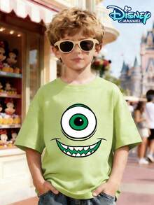 Monsters, Inc. Mike Wazowski Cheerful Face Print Crew Neck T-Shirt For Boys Aged 3–12. Made Of 100% Cotton, This Summer Short-Sleeve Tee Features A Classic Disney Character Design. It Can Be Paired With Casual Sports Pants Or Jogger Pants, And Is Suitable For Birthday Parties, Family Outings, School Breaks, And Outdoor Play. A Comfortable, Durable, And Fun Essential Top For Young Boys. - Matcha xanh - Xem 1